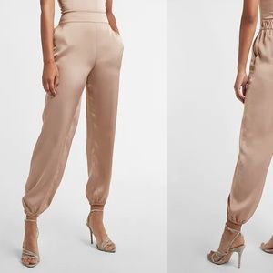 Express Brand High Waisted Satin Pull-On Jogger Pant Rose Gold